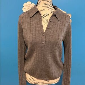 Banana Republic Heather Gray Collared Button-up Ribbed Sweater. Brand New!